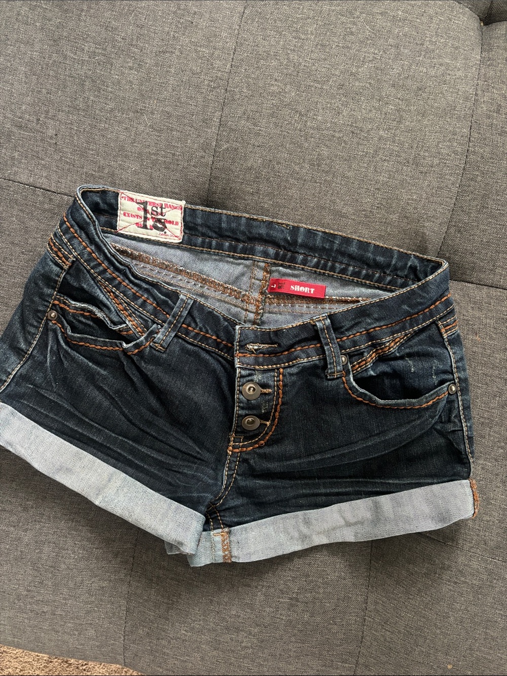 1st Kiss Dark Blue Denim Jean Shorts with Rolled Hem